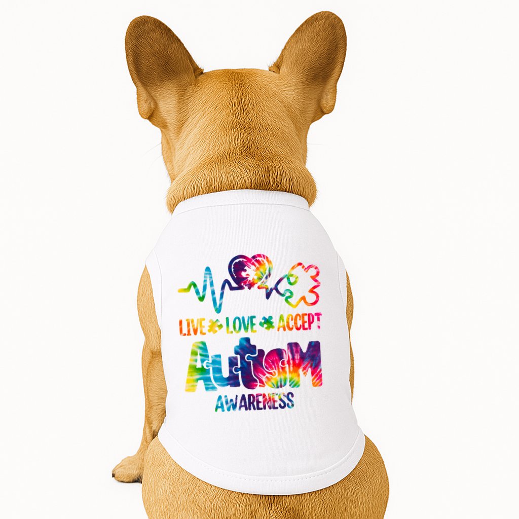 Live Love Accept Autism Awareness Colorful Doggie Tank