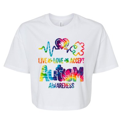 Live Love Accept Autism Awareness Colorful Bella+Canvas Jersey Crop Tee