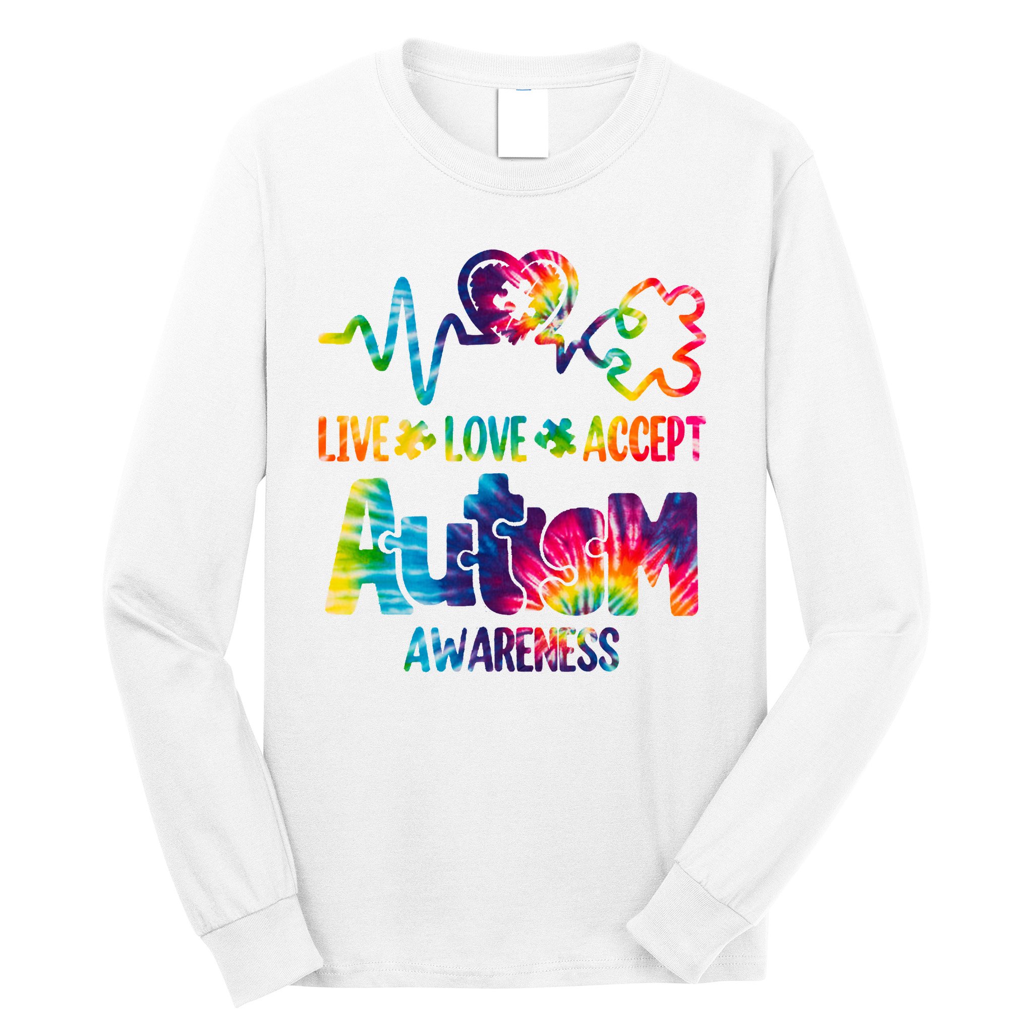 Live Love Accept Autism Awareness Colorful Long Sleeve Shirt