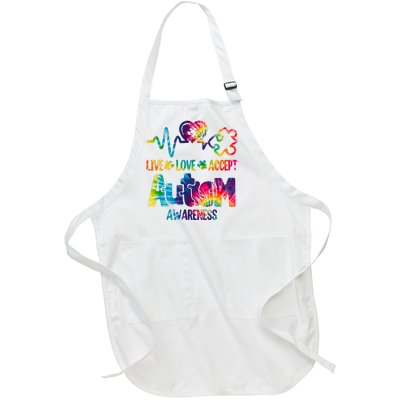 Live Love Accept Autism Awareness Colorful Full-Length Apron With Pockets