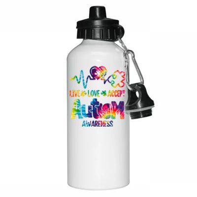 Live Love Accept Autism Awareness Colorful Aluminum Water Bottle