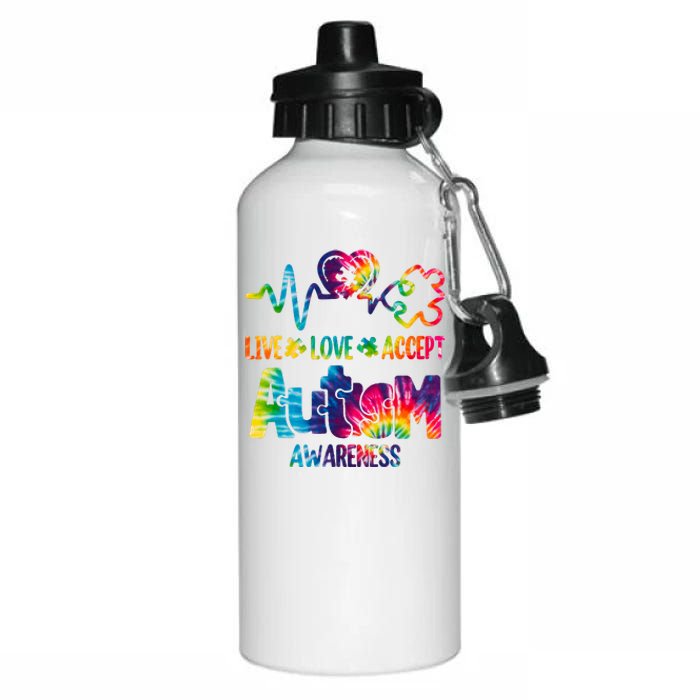 Live Love Accept Autism Awareness Colorful Aluminum Water Bottle