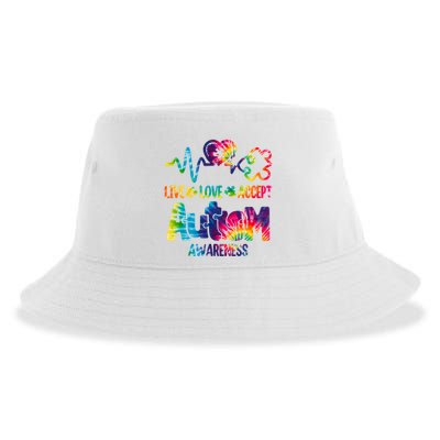 Live Love Accept Autism Awareness Colorful Sustainable Bucket Hat