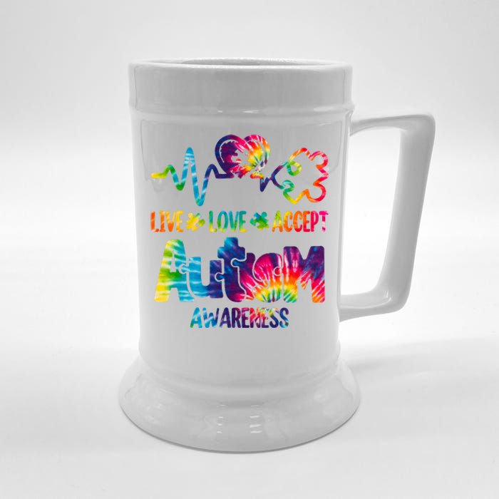 Live Love Accept Autism Awareness Colorful Beer Stein