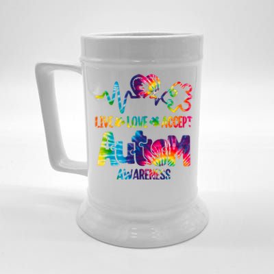 Live Love Accept Autism Awareness Colorful Beer Stein