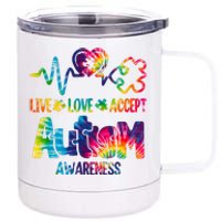 Live Love Accept Autism Awareness Colorful 12 oz Stainless Steel Tumbler Cup