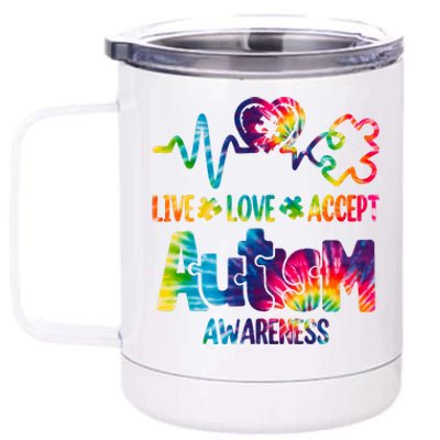 Live Love Accept Autism Awareness Colorful 12 oz Stainless Steel Tumbler Cup