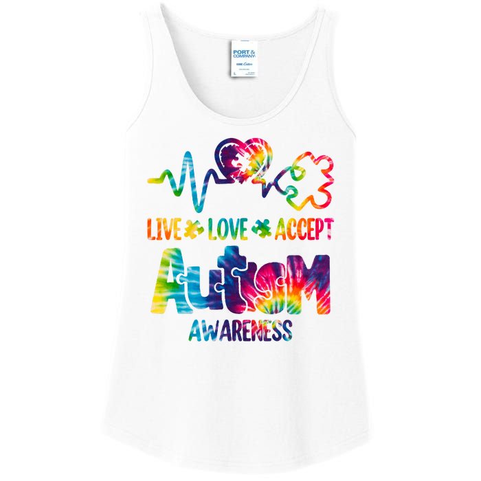 Live Love Accept Autism Awareness Colorful Ladies Essential Tank