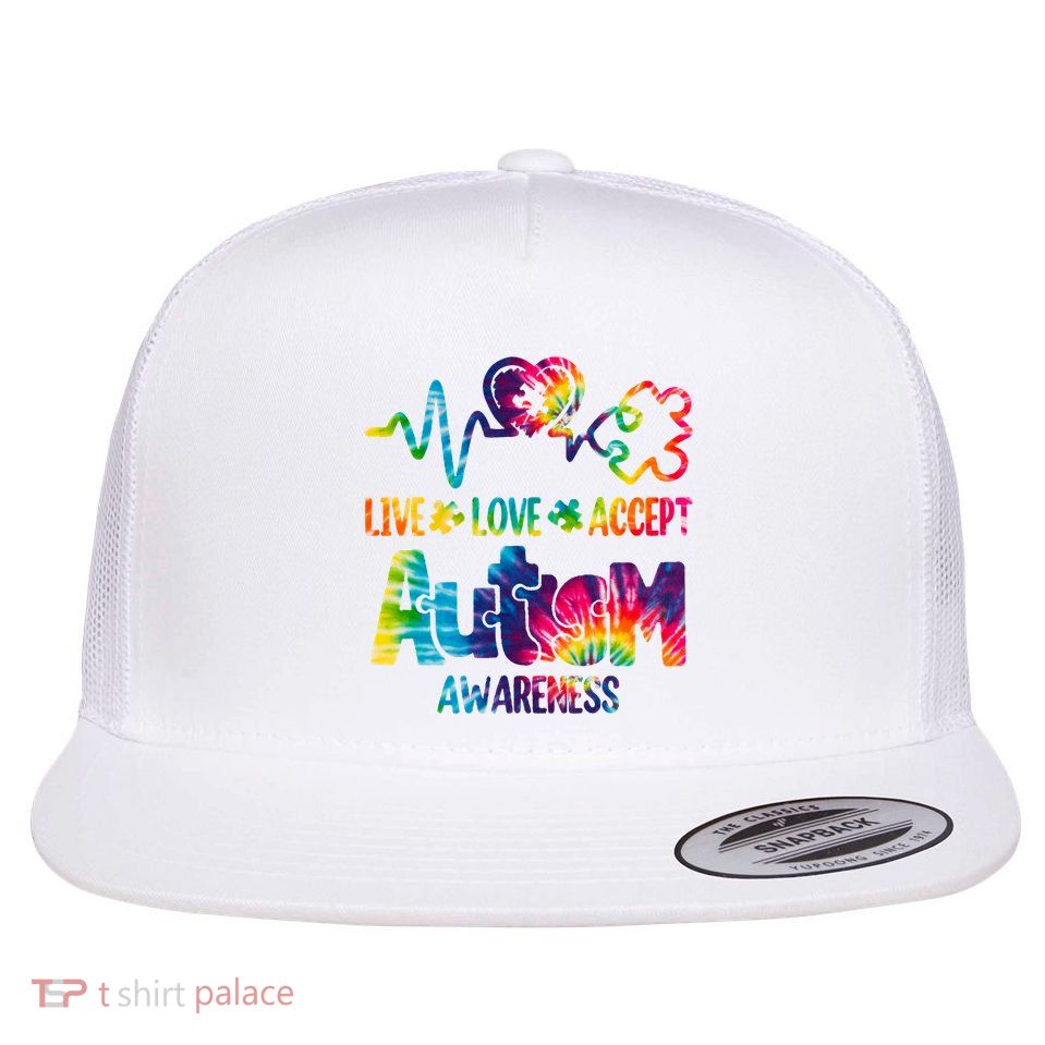 Live Love Accept Autism Awareness Colorful Flatbill Hat