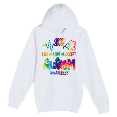 Live Love Accept Autism Awareness Colorful Premium Pullover Hoodie