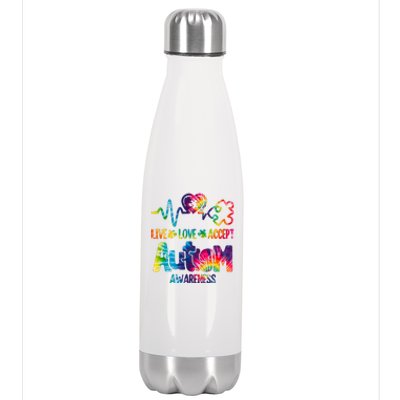 Live Love Accept Autism Awareness Colorful Stainless Steel Insulated Water Bottle