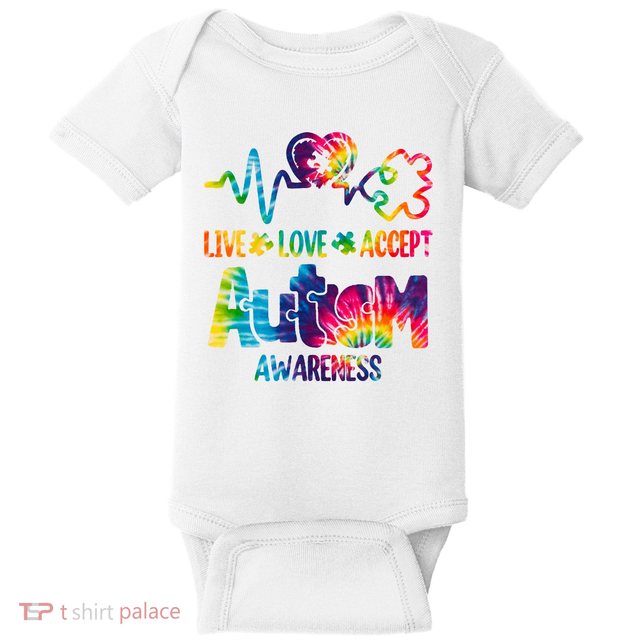 Live Love Accept Autism Awareness Colorful Baby Bodysuit