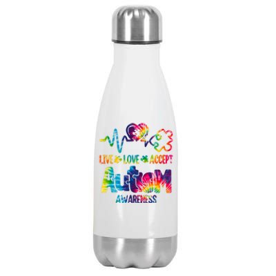 Live Love Accept Autism Awareness Colorful Stainless Steel Insulated Water Bottle