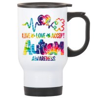 Live Love Accept Autism Awareness Colorful Stainless Steel Travel Mug