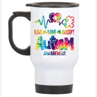 Live Love Accept Autism Awareness Colorful Stainless Steel Travel Mug