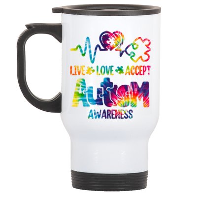 Live Love Accept Autism Awareness Colorful Stainless Steel Travel Mug