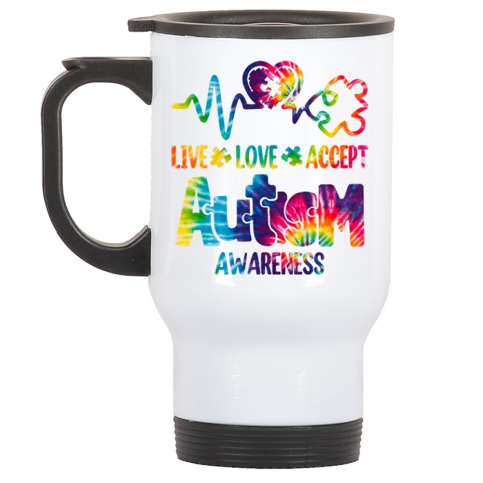 Live Love Accept Autism Awareness Colorful Stainless Steel Travel Mug