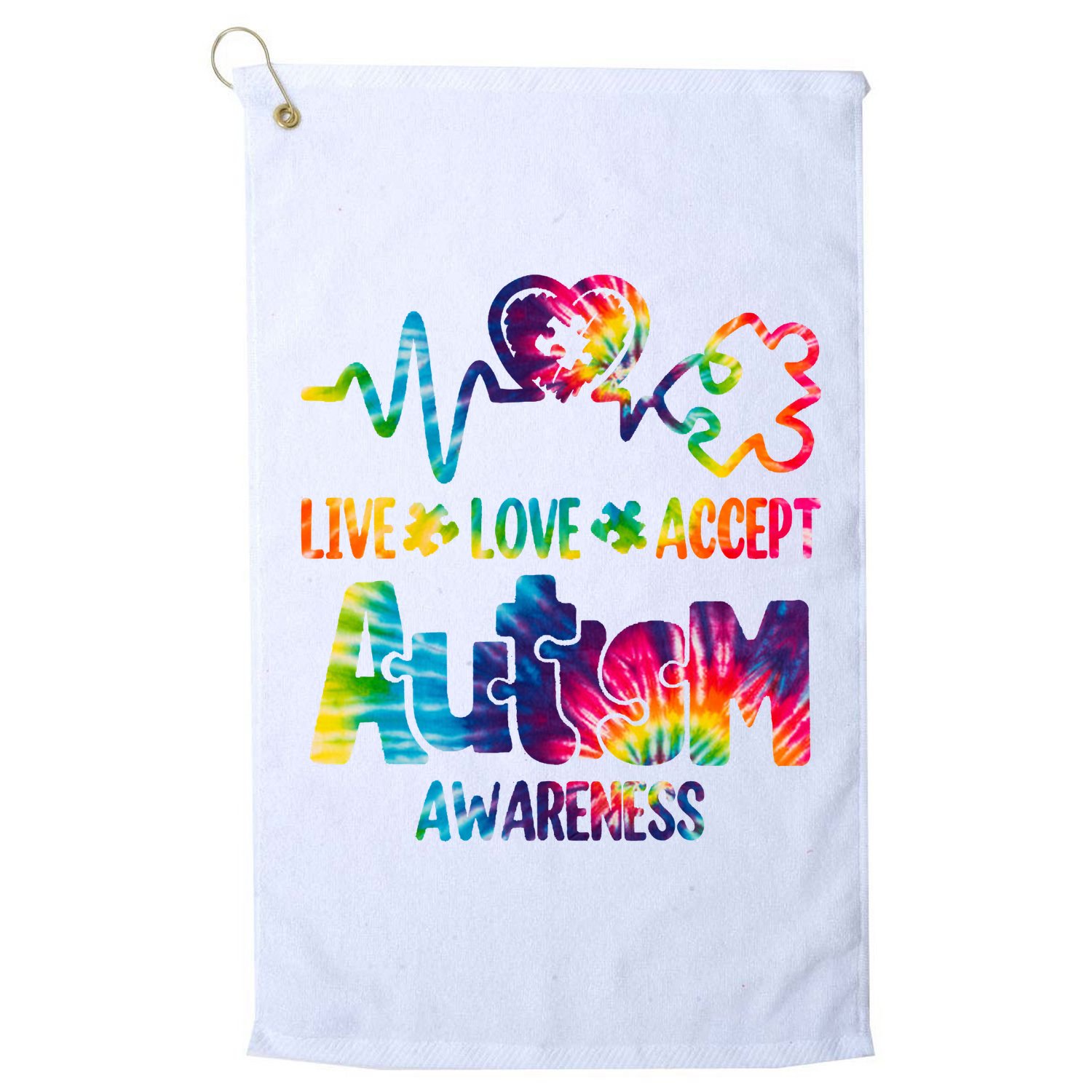 Live Love Accept Autism Awareness Colorful Golf Towel
