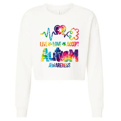 Live Love Accept Autism Awareness Colorful Cropped Pullover Crew