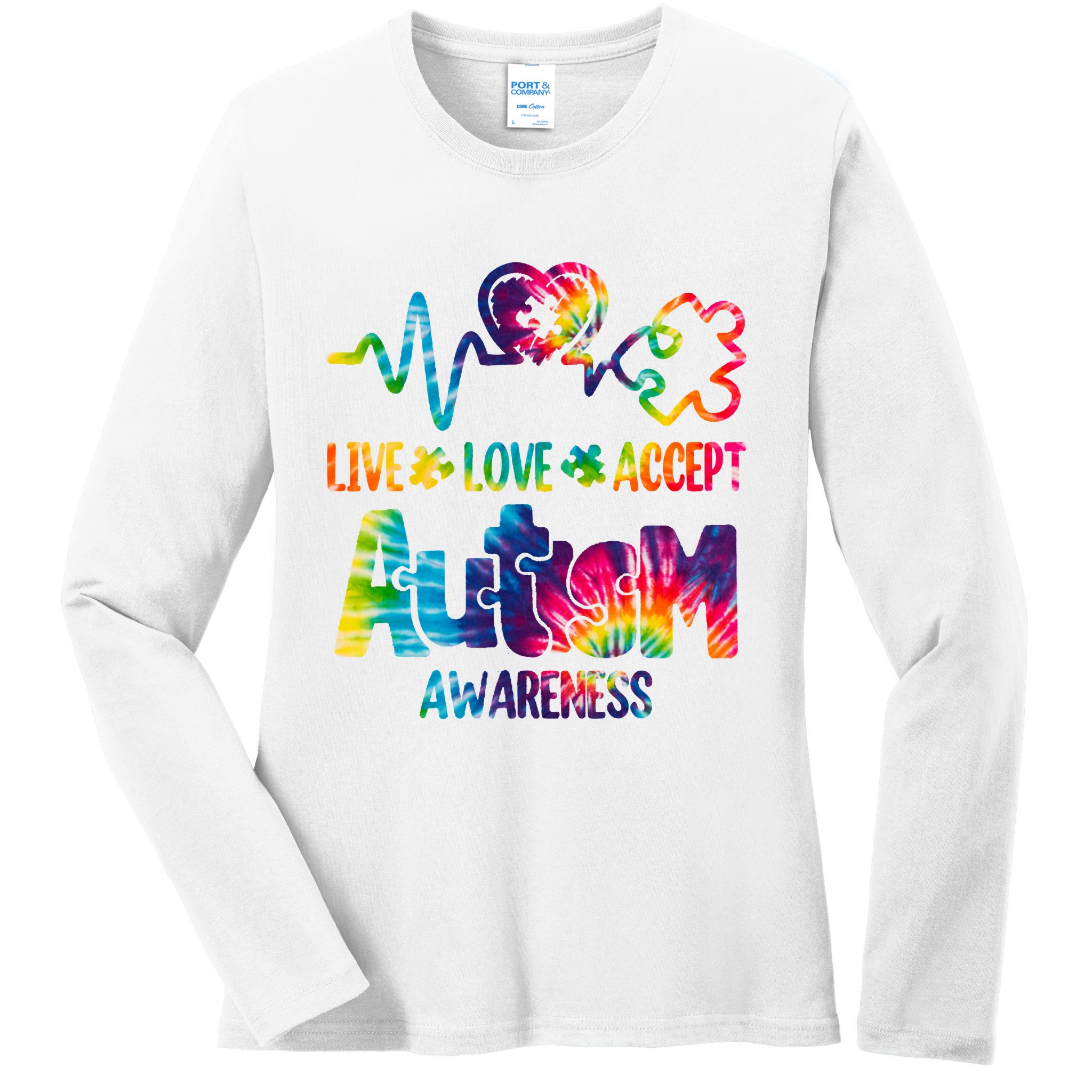 Live Love Accept Autism Awareness Colorful Ladies Long Sleeve Shirt