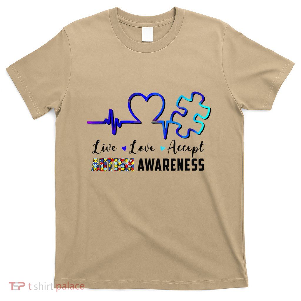 Live Love Accept Autism Awareness Tie Dye Puzzle Heart Beat T-Shirt