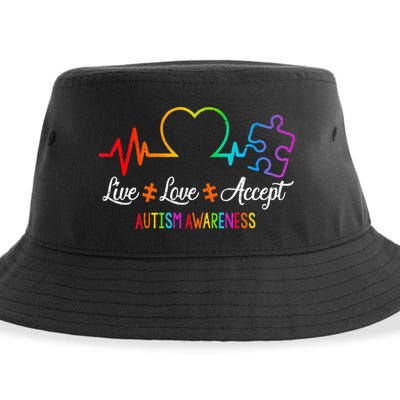 Live Love Accept Autism Awareness Tie Dye Puzzle HeartBeat Sustainable Bucket Hat
