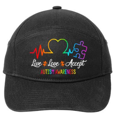 Live Love Accept Autism Awareness Tie Dye Puzzle HeartBeat 7-Panel Snapback Hat