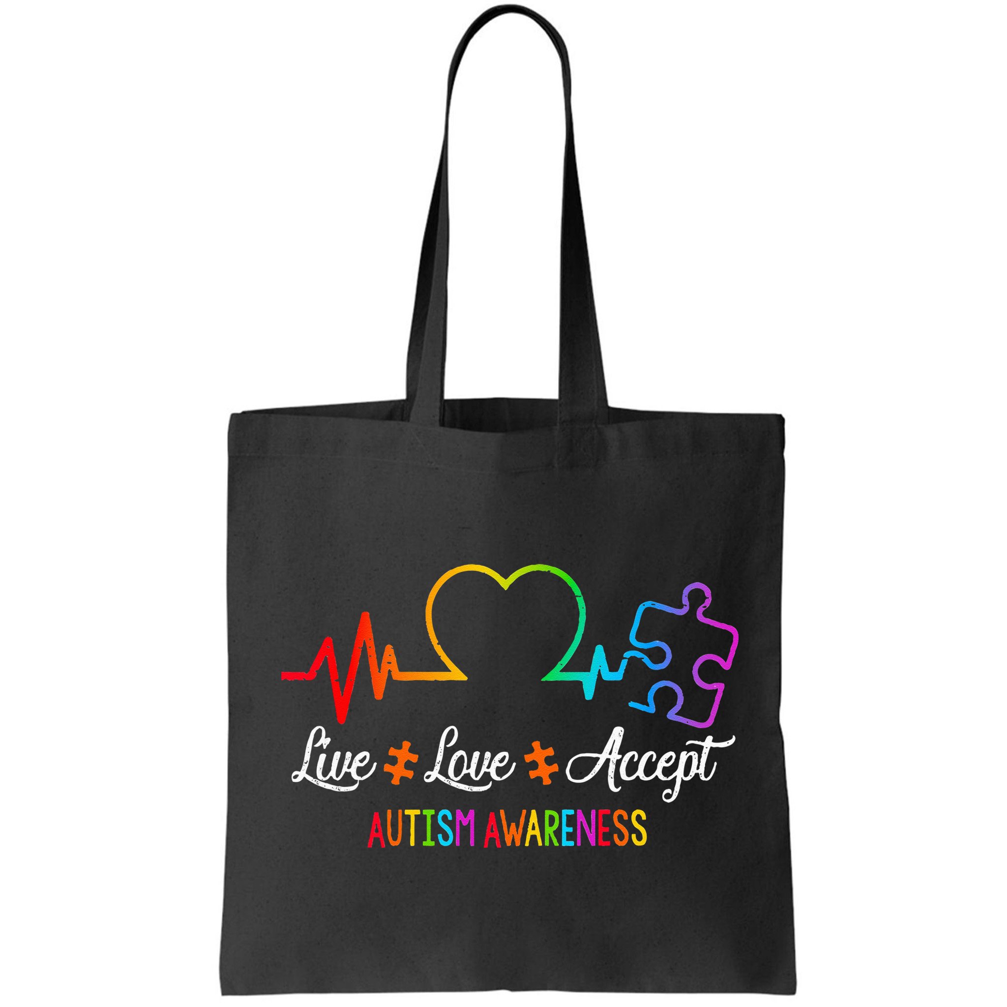 Live Love Accept Autism Awareness Tie Dye Puzzle HeartBeat Bag