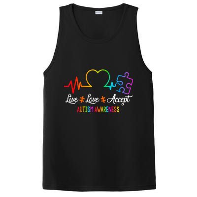 Live Love Accept Autism Awareness Tie Dye Puzzle HeartBeat PosiCharge Competitor Tank