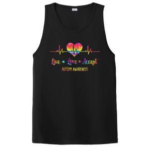 Live Love Accept Autism Awareness Tie Dye Autism Heartbeat Gift PosiCharge Competitor Tank