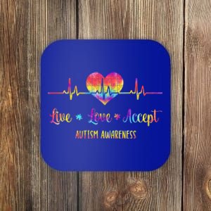 Live Love Accept Autism Awareness Tie Dye Autism Heartbeat Gift Coaster