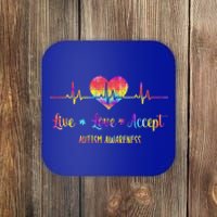 Live Love Accept Autism Awareness Tie Dye Autism Heartbeat Gift Coaster