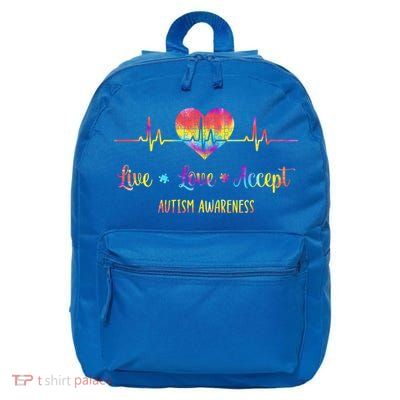 Live Love Accept Autism Awareness Tie Dye Autism Heartbeat Gift 16 in Basic Backpack