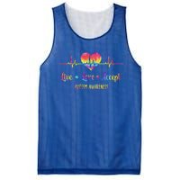 Live Love Accept Autism Awareness Tie Dye Autism Heartbeat Gift Mesh Reversible Basketball Jersey Tank