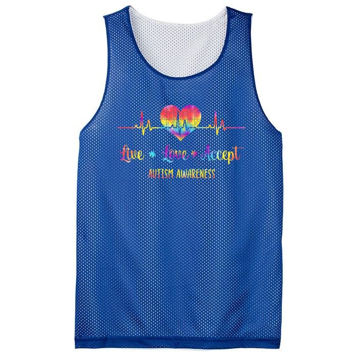 Live Love Accept Autism Awareness Tie Dye Autism Heartbeat Gift Mesh Reversible Basketball Jersey Tank