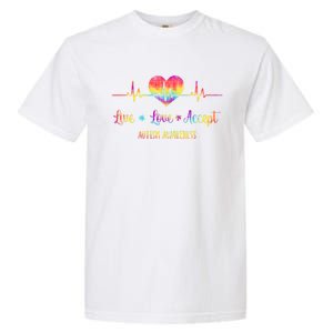 Live Love Accept Autism Awareness Tie Dye Autism Heartbeat Gift Garment-Dyed Heavyweight T-Shirt