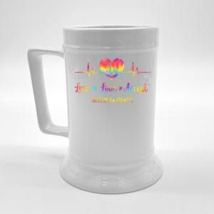 Live Love Accept Autism Awareness Tie Dye Autism Heartbeat Gift Beer Stein