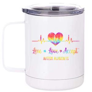 Live Love Accept Autism Awareness Tie Dye Autism Heartbeat Gift 12 oz Stainless Steel Tumbler Cup