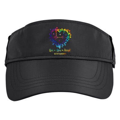 Live Love Accept Autism Awareness Tie Dye Autism Heartbeat Adult Drive Performance Visor