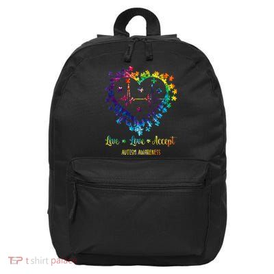 Live Love Accept Autism Awareness Tie Dye Autism Heartbeat 16 in Basic Backpack