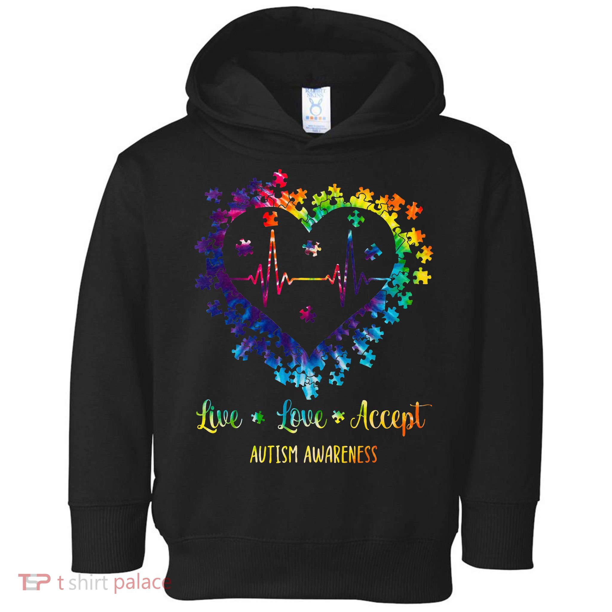 Live Love Accept Autism Awareness Tie Dye Autism Heartbeat Toddler Hoodie