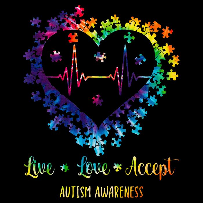 Live Love Accept Autism Awareness Tie Dye Autism Heartbeat Zip Tote Bag