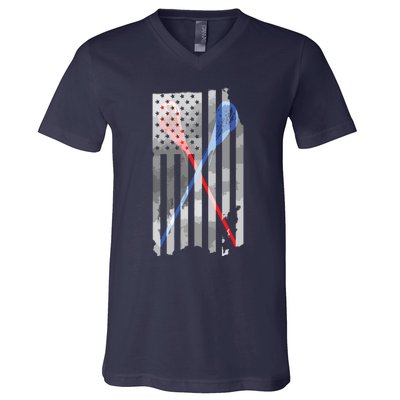 Lacrosse LAX American Flag V-Neck T-Shirt