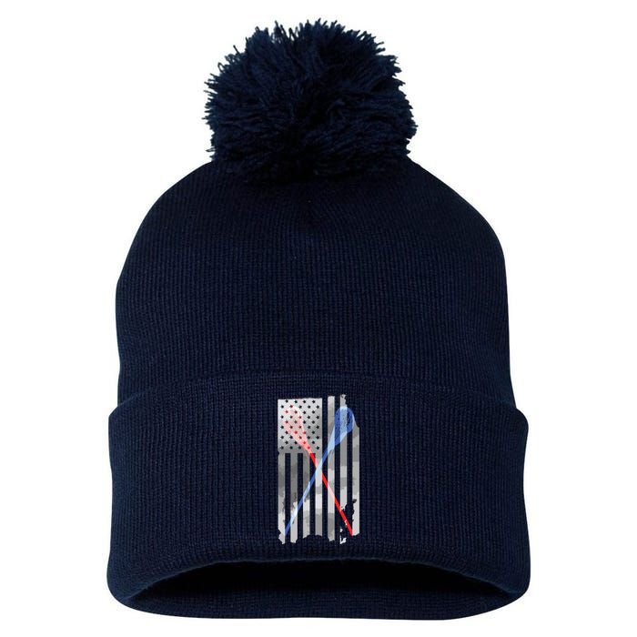 Lacrosse LAX American Flag Pom Pom 12in Knit Beanie