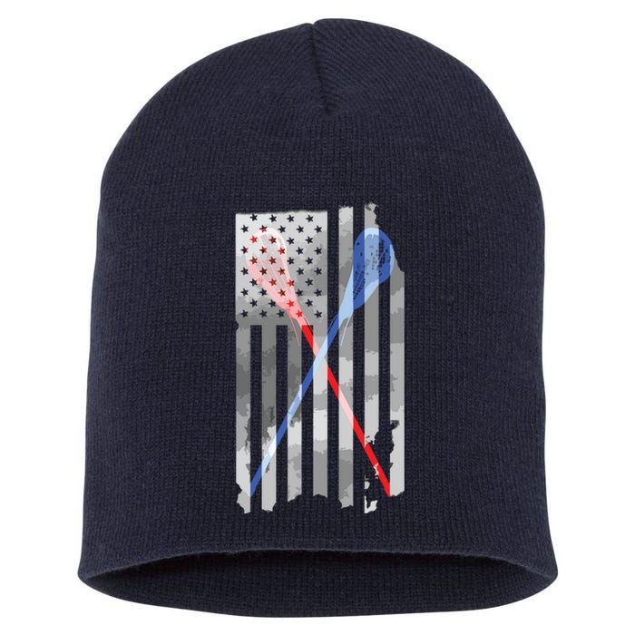 Lacrosse LAX American Flag Short Acrylic Beanie