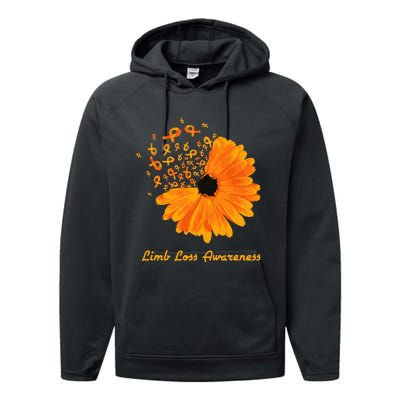 Limb Loss Awareness Orange Sunflower Ribbon Fighter Performance Fleece Hoodie