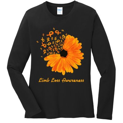 Limb Loss Awareness Orange Sunflower Ribbon Fighter Ladies Long Sleeve Shirt