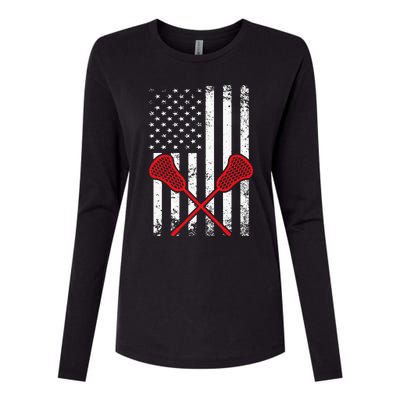 Lacrosse LAX American USA Flag Womens Cotton Relaxed Long Sleeve T-Shirt