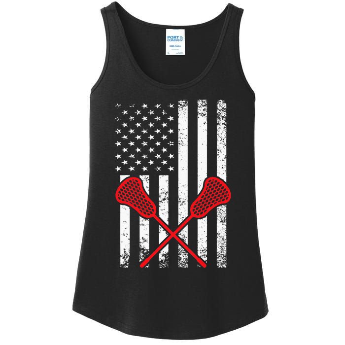 Lacrosse LAX American USA Flag Ladies Essential Tank