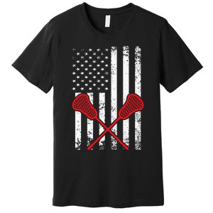 Lacrosse LAX American USA Flag Premium T-Shirt